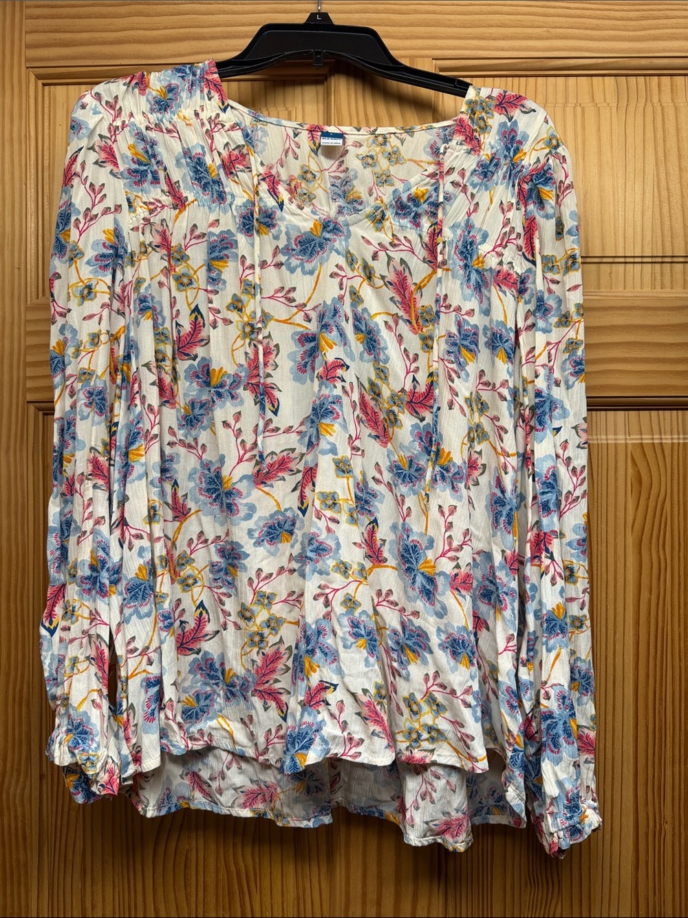 Old Navy Cream Floral Blouse with Blue, Pink & Yellow Print